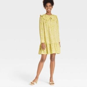 Who What Wear Citrus Leopard Ruffle Midi Dress Small Peter Pan Collar Cottage